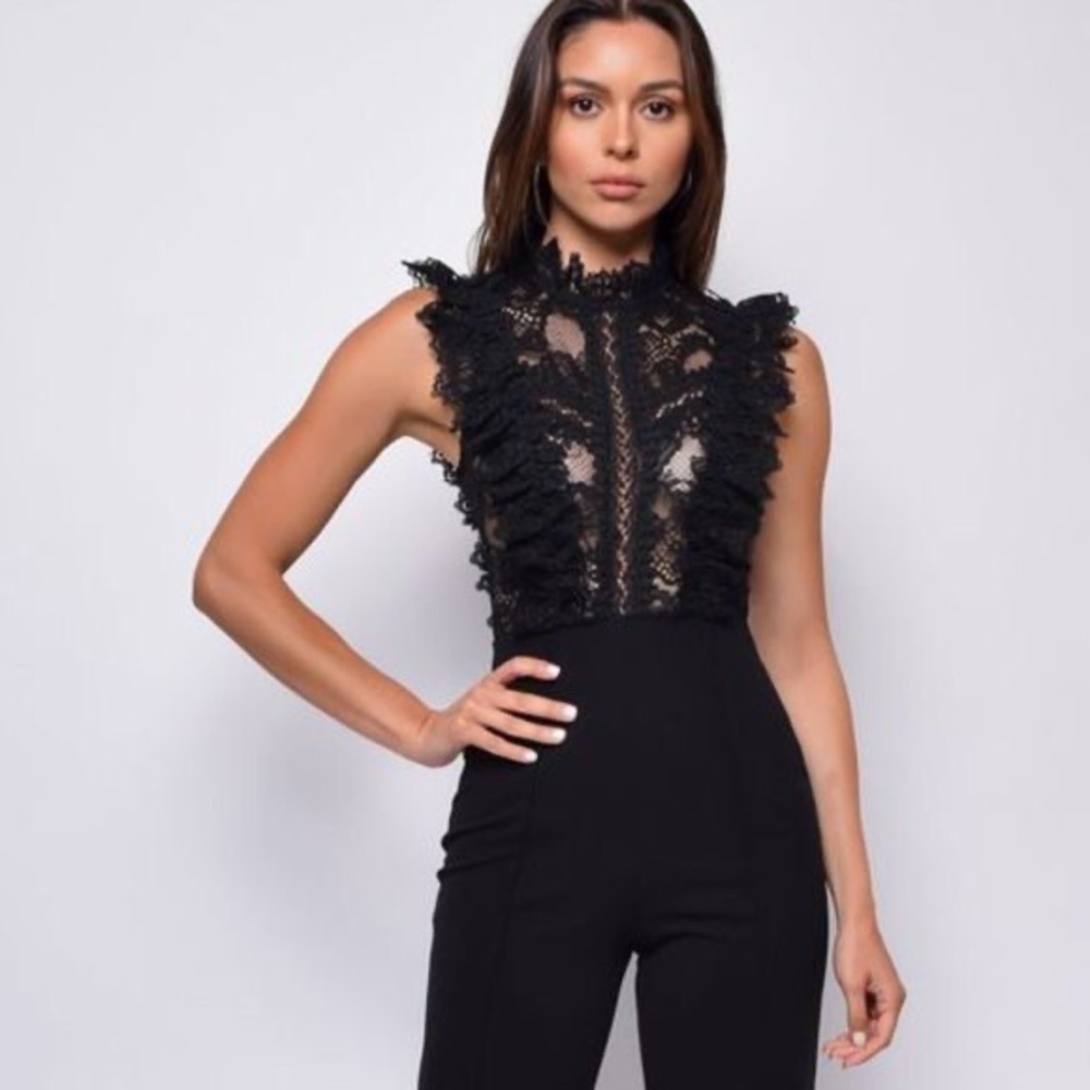 NWT Vanna Black Crochet Flared Leg Jumpsuit.  SZ L